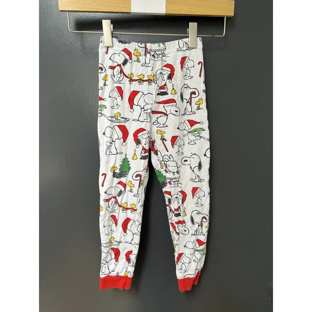 POTTERY BARN KIDS Peanuts Snoopy Holiday Pj Set Pajamas Lounge Christmas Sz 4
